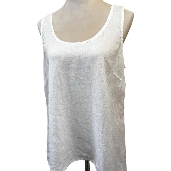 J. Jill Love Linen | 100% Linen | Women’s Medium | White Tank Top | Eyelet Lace - Picture 1 of 6